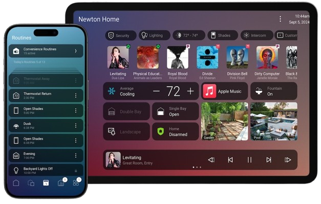 The Control4 X4 dashboard displayed on a smartphone and tablet. 
